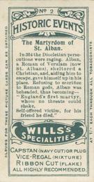 1913 Wills's Historic Events (Australia) #2 The Martyrdom of St. Alban Back