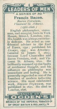 1924 Ogden's Leaders of Men #4 Francis Bacon Back