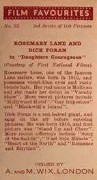 1939 Wix Film Favourites (3rd Series) #25 Rosemary Lane / Dick Foran Back