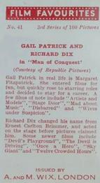 1939 Wix Film Favourites (3rd Series) #41 Gail Patrick / Richard Dix Back