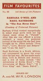 1939 Wix Film Favourites (3rd Series) #96 Barbara O'Neil / Basil Rathbone Back
