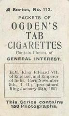 1901 Ogden's General Interest Series A #112 King Edward VII Back