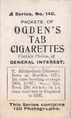 1901 Ogden's General Interest Series A #140 Tom Richardson Back