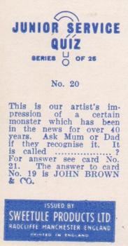 1959 Sweetule Junior Service Quiz #20 The Loch Ness Monster Back
