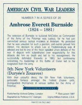 1991 Victoria Gallery American Civil War Leaders #7 Ambrose Everett Burnside Back