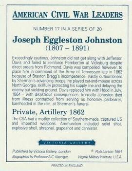 1991 Victoria Gallery American Civil War Leaders #17 Joseph Eggleston Johnston Back