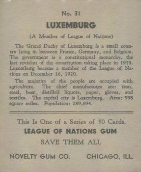 1934 Novelty Gum League of Nations R80 #31 Luxembourg Back