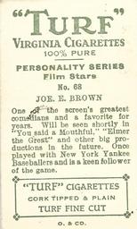 1933 Turf Personality Series Film Stars #68 Joe E. Brown Back