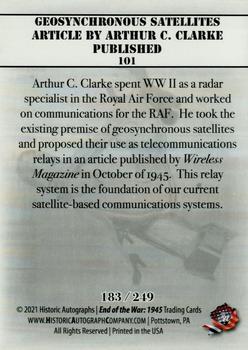 2021 Historic Autographs 1945 The End of WWII - Radiant Allies #101 Geosynchronons Satellites Article by Arthur C. Clarke Published Back