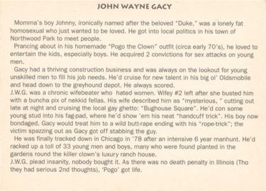 1990 Incredible True-Life Murderers! 1st Series #13 John Wayne Gacy Back