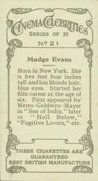 1936 R. & J. Hill Cinema Celebrities #21 Madge Evans Back