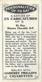 1932 Godfrey Phillips Personalities Of To-Day #5 Winston Churchill Back