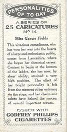 1932 Godfrey Phillips Personalities Of To-Day #14 Gracie Fields Back
