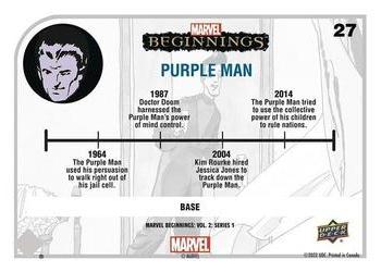 2022 Upper Deck Marvel Beginnings Volume 2, Series 1 #27 Purple Man Back
