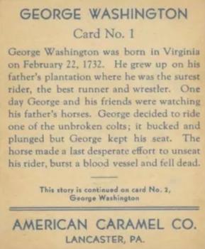 1930 American Caramel American Historical Characters (R14) #1 George Washington Back