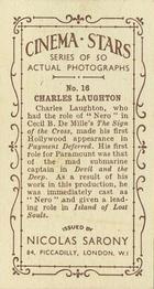 1933 Nicolas Sarony Cinema Stars #16 Charles Laughton Back