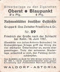 1934 Ruhmesblatter Deutscher Geschichte (Glory Pages of German History) #89 Friedrich der Große nach der Schlacht bei Kolin. 18. Juni. 1757 Back