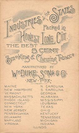 1888 W. Duke Sons & Co. Industries of the States (N117) #NNO Virginia Back