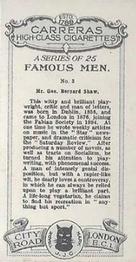 1927 Carreras Famous Men #3 Bernard Shaw Back