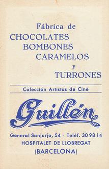1954 Guillen Chocolate Cinema Stars #NNO Laraine Day Back
