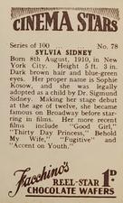 1936 Facchino's Cinema Stars #78 Sylvia Sidney Back