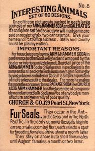 1898 Dwight's Soda Interesting Animals (J10) - Arm & Hammer Interesting Animals #8 Fur Seals Back