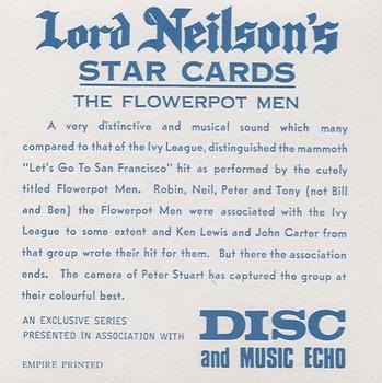 1968 Lord Neilson's Star Cards #NNO The Flowerpot Men Back