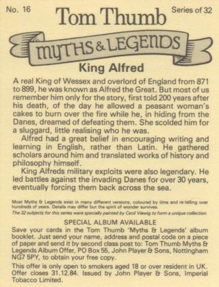 1982 Player's Tom Thumb Myths & Legends #16 King Alfred Back