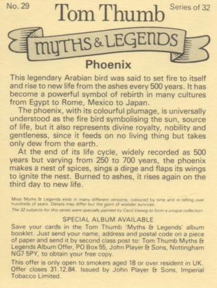 1982 Player's Tom Thumb Myths & Legends #29 Phoenix Back