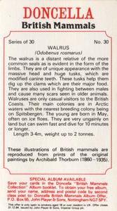 1983 Doncella British Mammals #30 Walrus Back