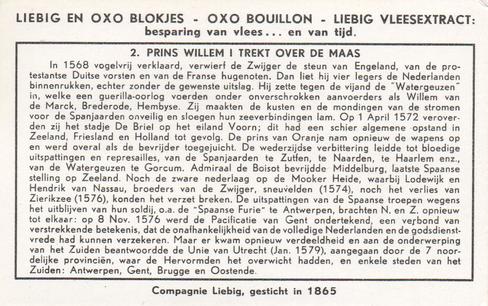 1956 Liebig Geschiedenis van Nederland (History of Holland) (Dutch Text) (F1641, S1657) #2 Prins Willem I trekt over de Maas Back