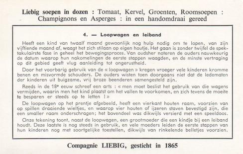 1956 Liebig Hoe men eertijds leerde lopen (Teaching children to walk) (Dutch Text) (F1634, S1648)) #4 Loopwagen en leiband Back