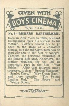 1930 Boys' Cinema Film Stars #8 Richard Barthelmess Back