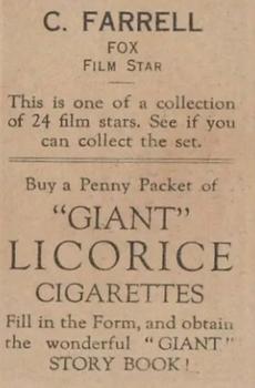 1932 Australian Licorice Film Stars Grey 1st Series #NNO Charles Farrell Back