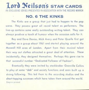 1967 Lord Neilson's Star Cards #6 The Kinks Back