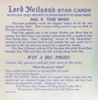 1966 Lord Neilson's Star Cards #3 The Who Back