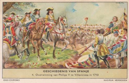 1956 Liebig Geschiednis van Spanje (History of Spain) (Dutch Text) (F1639, S1658) #4 Overwinning van Philips V te Villaviciosa in 1710 Front