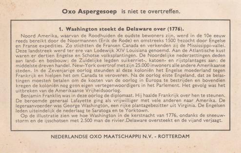 1956 Liebig/Oxo Geschiedenis van de Verenigde Staten (History of the United States of America) (Dutch Text) (F1640, S1659) #1 Washington steekt de Delaware over (1776) Back
