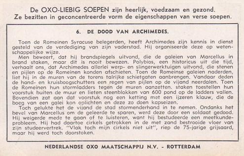 1953 Liebig/Oxo Archimedes (Archimedes) (Dutch Text) (F1557, S1560) #6 De dood van Archimedes Back