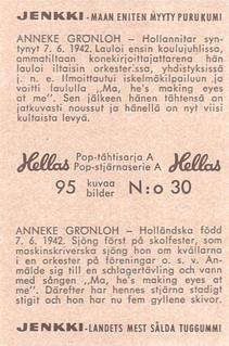 1965 Hellas Pop-tahtisarja A #30 Anneke Grönloh Back