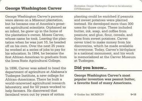 1994-01 Grolier Story of America #5.15 George Washington Carver Back