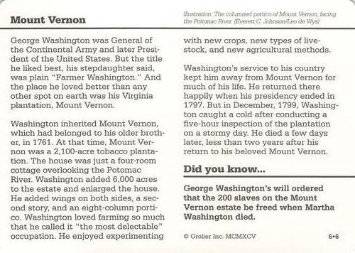1994-01 Grolier Story of America Cards #6.6 Mount Vernon Back