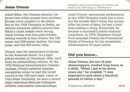 1994-01 Grolier Story of America #10.12 Jesse Owens Back