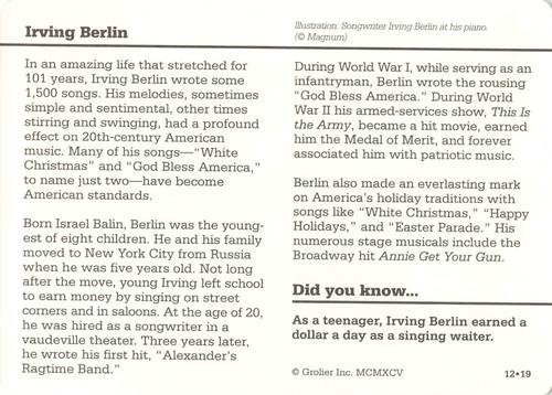 1994-01 Grolier Story of America #12.19 Irving Berlin Back