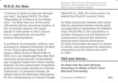 1994-01 Grolier Story of America Cards #48.2 W.E.B. Du Bois Back