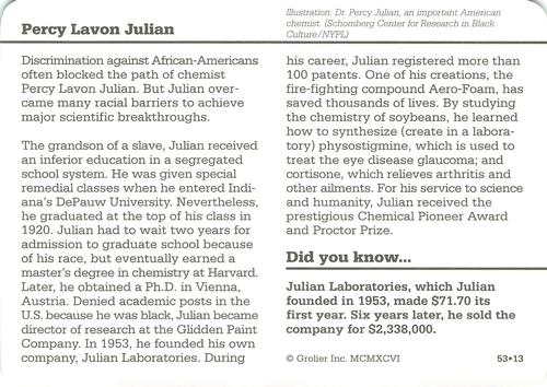 1994-01 Grolier Story of America #53.13 Percy Lavon Julian Back