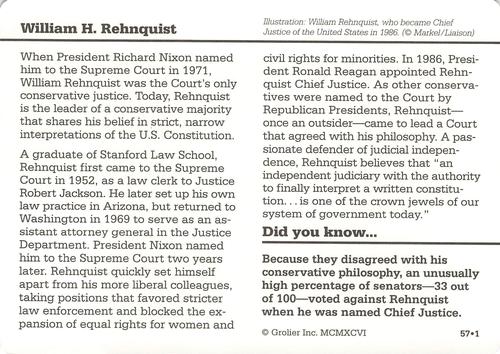 1994-01 Grolier Story of America #57.1 William H. Rehnquist Back
