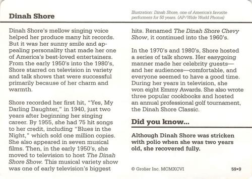 1994-01 Grolier Story of America #59.9 Dinah Shore Back