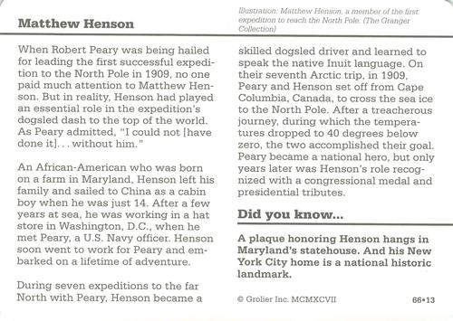 1994-01 Grolier Story of America #66.13 Matthew Henson Back