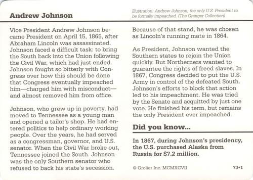 1994-01 Grolier Story of America #73.1 Andrew Johnson Back